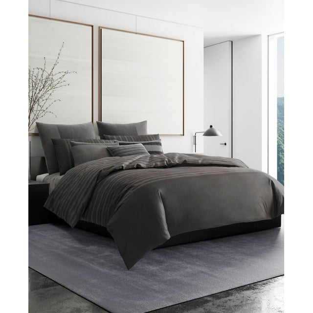 Vera Wang Shadow Stripe Bedding Duvet Cover,Gray,Queen