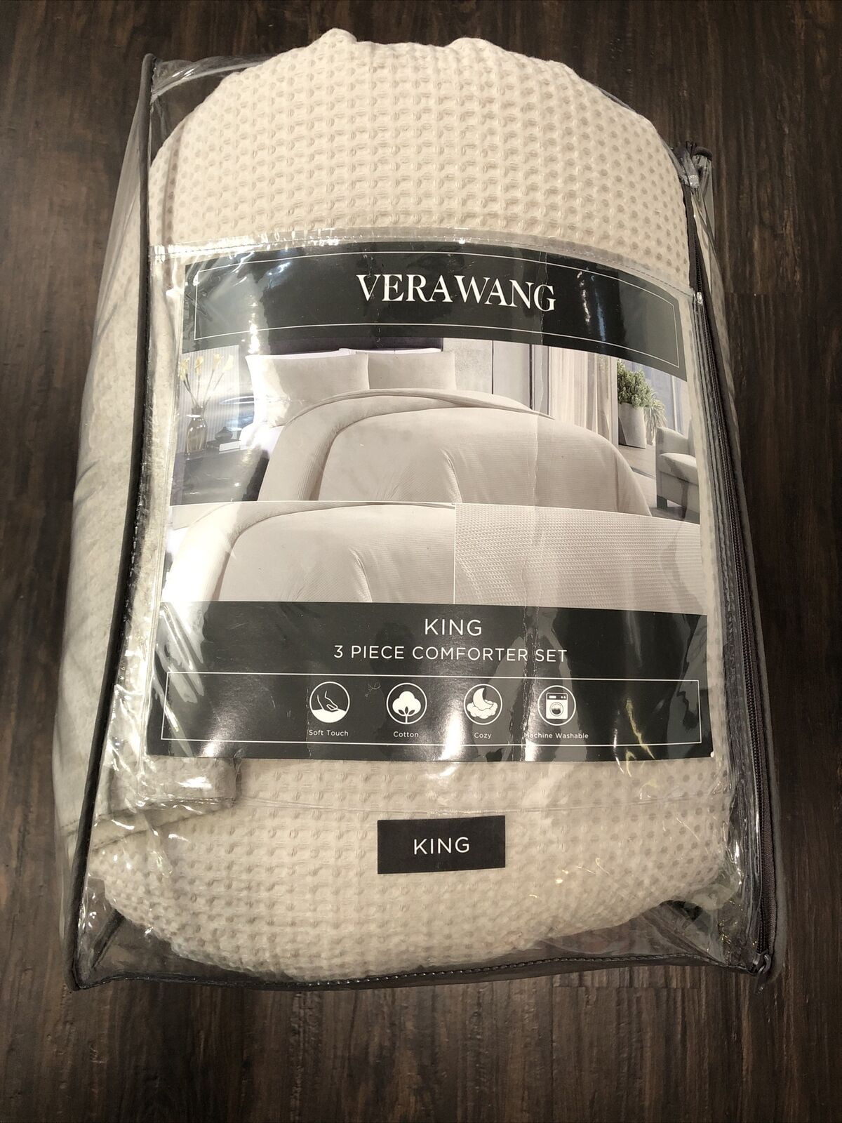 Vera Wang Waffle Pique 100 Cotton Ultra Soft King Comforter 3 Piece Set w Shams