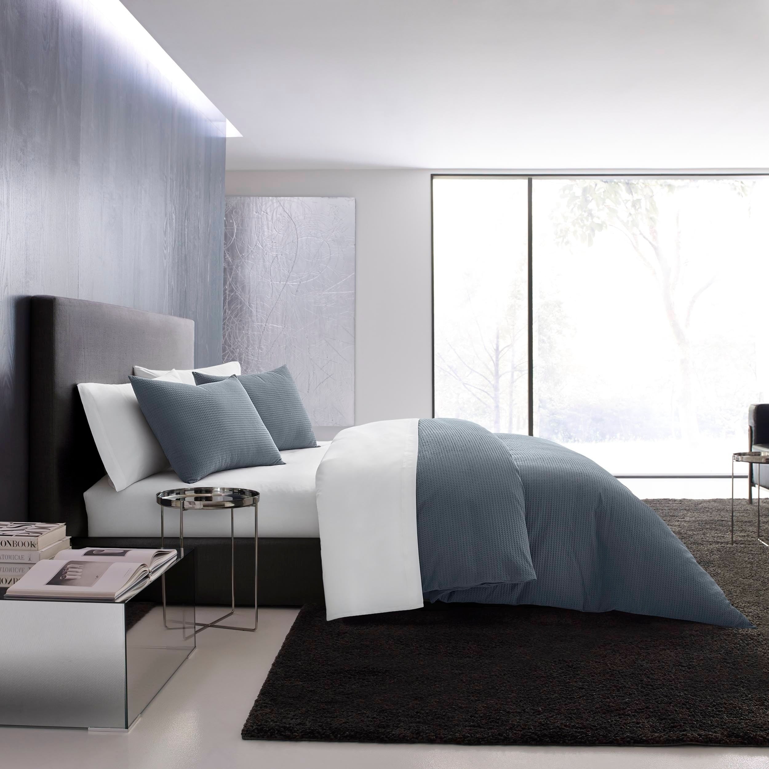 Midnight Blue Cotton King Duvet Cover Set with Shams