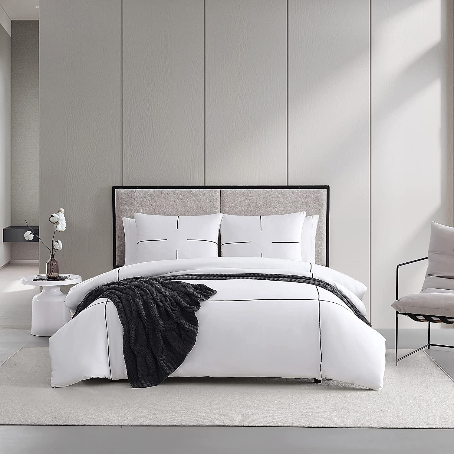 King White Cotton Embroidered Duvet Cover Set