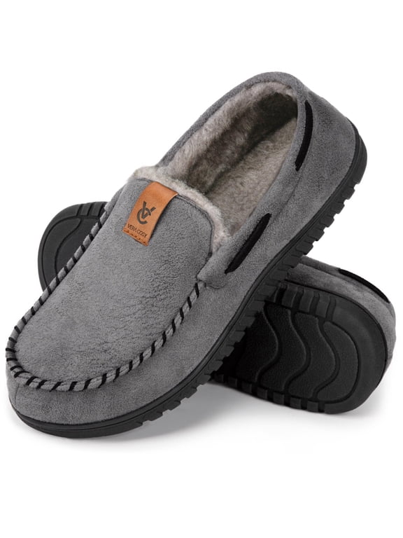 VeraCosy Men's Classic Moccasin Slippers Soft Faux Suede Memory Foam Closed-back Indoor House Shoes