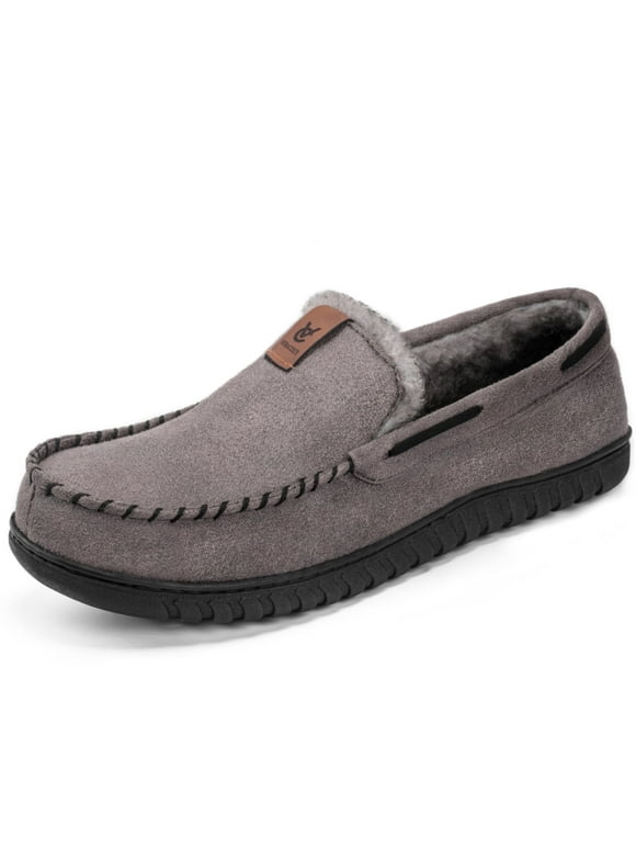 VeraCosy Men's Classic Moccasin Slippers Soft Faux Suede Memory Foam Closed-back Indoor House Shoes