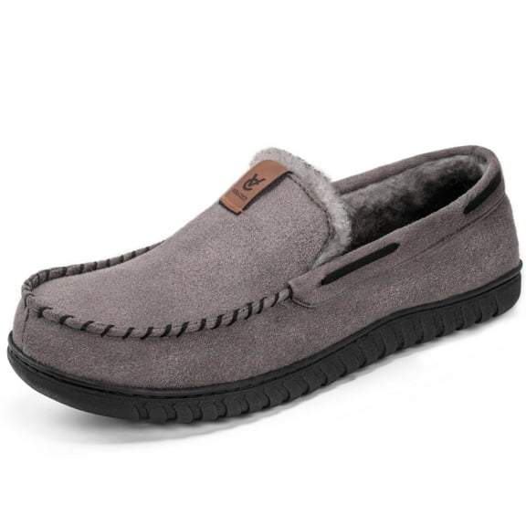 VeraCosy Men's Classic Moccasin Slippers Soft Faux Suede Memory Foam Closed-back Indoor House Shoes