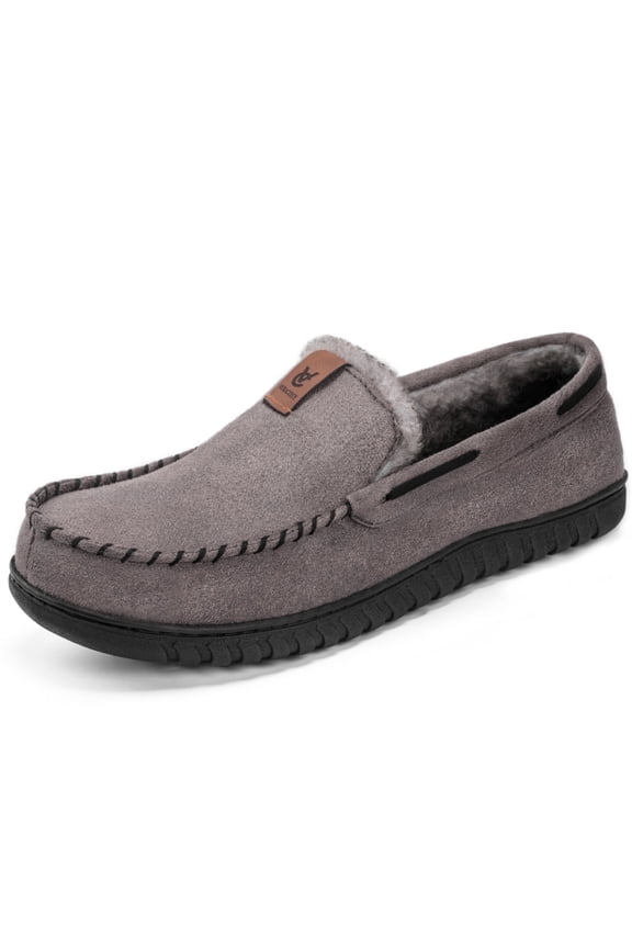 VeraCosy Men's Classic Moccasin Slippers Soft Faux Suede Memory Foam Closed-back Indoor House Shoes