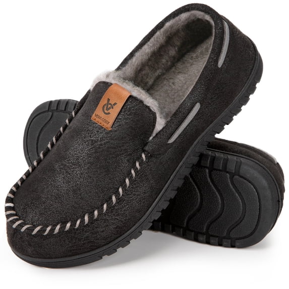 VeraCosy Men's Classic Microsuede Moccasin Slippers Soft Memory Foam Closed-Back Indoor Outdoor House Shoes