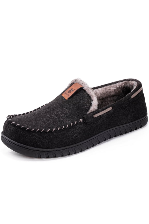 VeraCosy Men's Classic Moccasin Slippers Soft Faux Suede Memory Foam Closed-back Indoor House Shoes