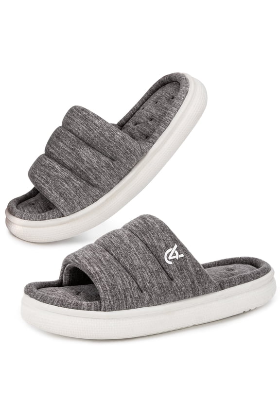 VeraCosy Slippers for Women Comfy Open Toe Memory Foam Slip on House Shoes Cool Gray,7-8 US