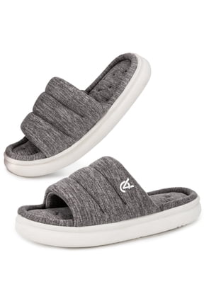 VeraCosy Slippers for Women Comfy Open Toe Memory Foam Slip on House Shoes Cool Gray,9-10 US