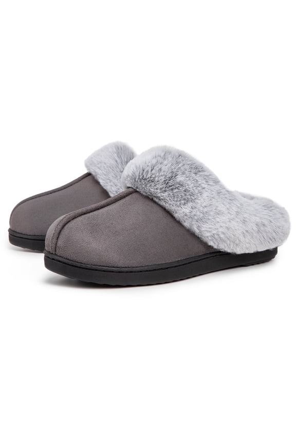 VeraCosy Women's Classic Suede Memory Foam Slippers Anti-Skid Scuff with Warm Faux Fur Collar