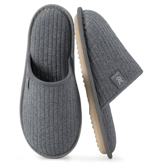 VeraCosy Women's Comfy Scuff Slippers Soft Non-Slip Terry Cloth Memory Foam Home Bedroom House Shoes Light Gray,11-12 US
