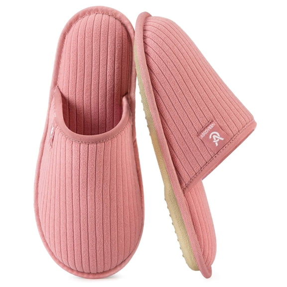 VeraCosy Women's Comfy Scuff Slippers Soft Non-Slip Terry Cloth Memory Foam Home Bedroom House Shoes Rose Pink,11-12 US