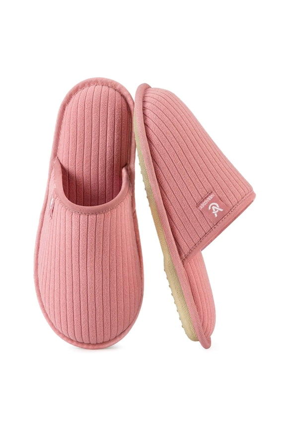 VeraCosy Women's Comfy Scuff Slippers Soft Non-Slip Terry Cloth Memory Foam Home Bedroom House Shoes Rose Pink,7-8 US