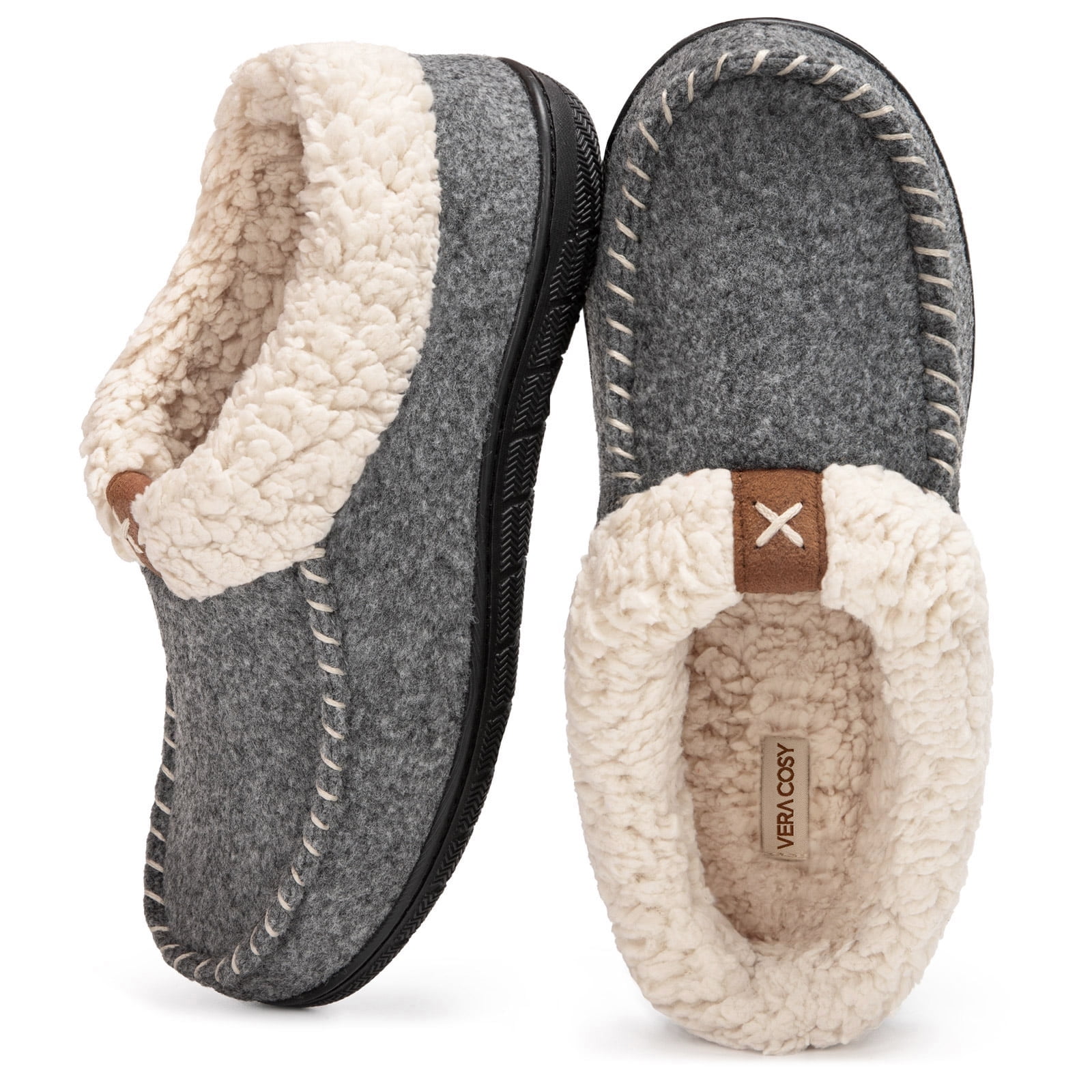 VeraCosy Women's Wool Felt Hi-Top Memory Foam Moccasin Slippers with Comfort Fleece Lining