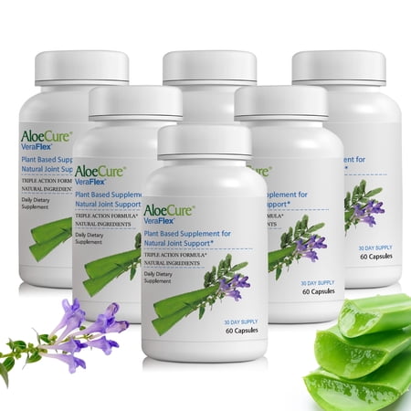 VeraFlex by AloeCure Plant Based Joint Health Supplement - 60 Capsules x 6 Bottle Pack - Clinically Proven to Support Comfort, Flexibility, and Mobility Starting in 3 Days