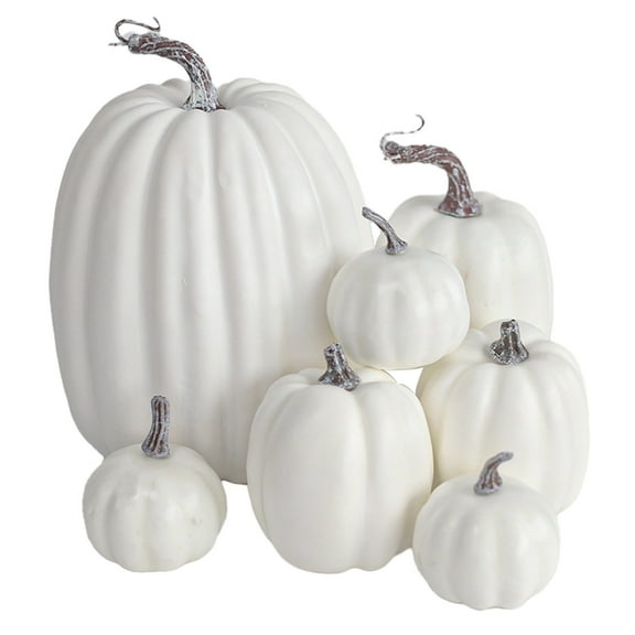 VeraNest Artificial Pumpkins,7Pcs Lifelike Diferentt Size Fake Pumpkins Large Faux Pumpkins For Autumn Thanksgiving Harvest Halloween Seasonal Holiday Decor Decoration (White) Halloween Party Favors