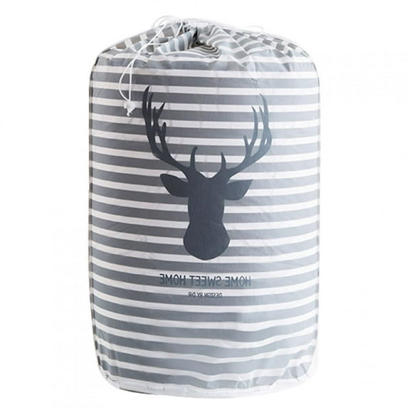 Veraa Cylindrical Large Clothes Pillow Blanket Quilt Storage Bag - Reusable Drawstring Packing Bag, Perfect for Home Organizer and Storage Solutions-Deer Head Design