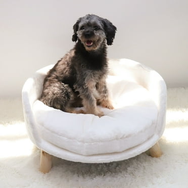 Verabella 16" Small Medium Pet Raised Dog Sofa Bed Elevated Cat Chair Heavy Duty Wood Legs,White