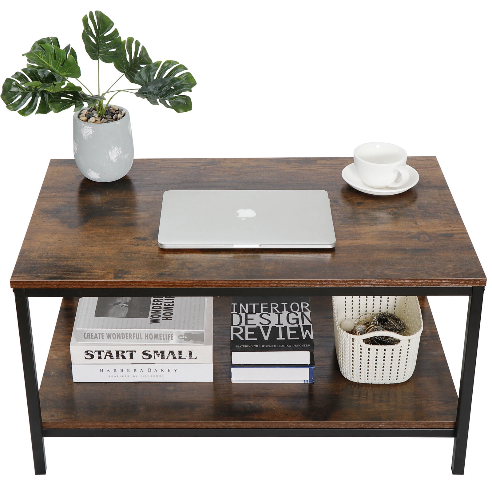 Verabella 2Tier Industrial Coffee Table with Storage Shelf for Small