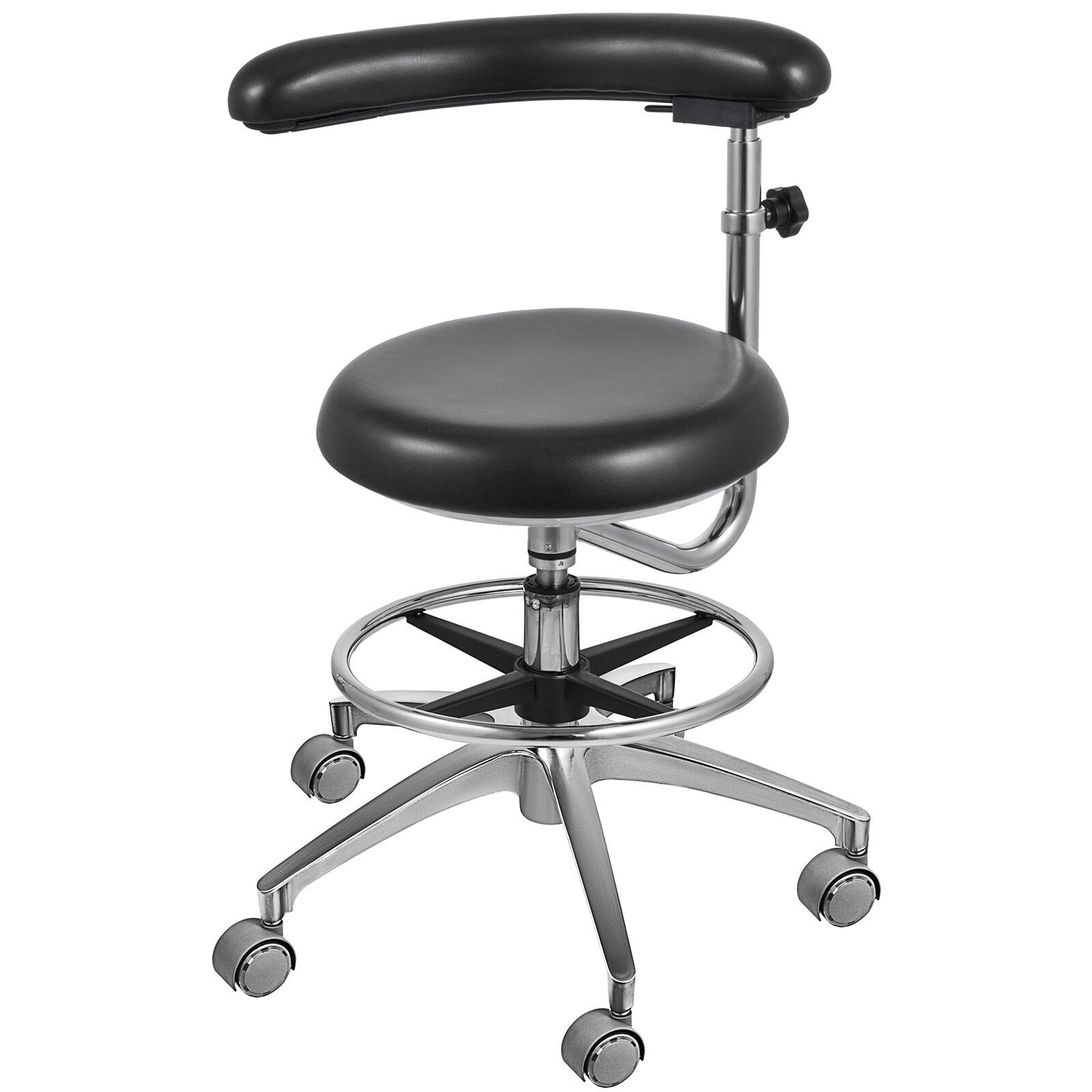 Verabella Round Rolling Stool with Seat and Footrest Dental Chair with Rotatable Armrests for Dentist Office Shop Home