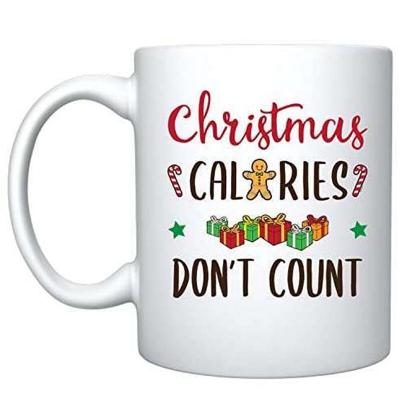 Veracco Christmas Calories Don't Count Funny White Ceramic Coffee Mug Gifts For Christmas (White)