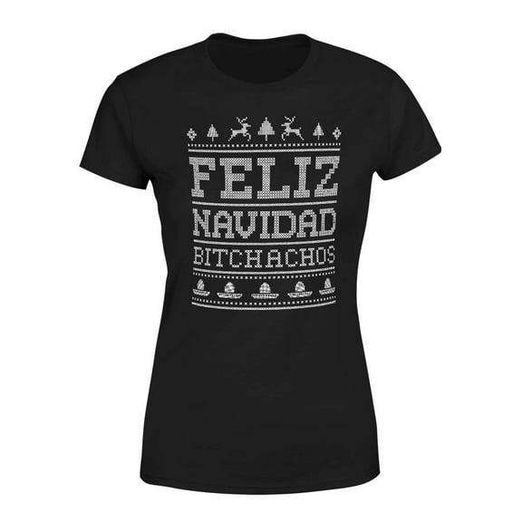 Veracco Feliz Navidad Bitchachos Christmas T-Shirt for Women Xmas Gifts Costumes (Black)