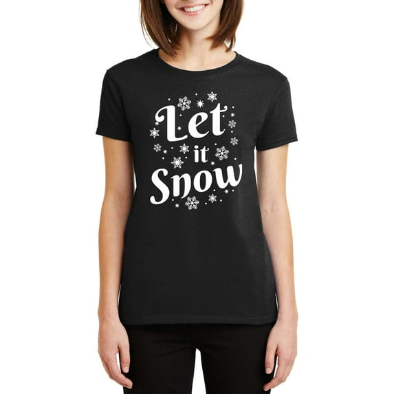 Veracco Let It Snow Christmas T-Shirt for Women - Funny Xmas Gifts Ugly Costumes | Cool Graphic Tee (Black)