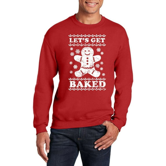 Veracco Let's Get Baked Gingerbread Funny Cookie Baking Christmas Crewneck Sweatshirt for Men Women (Red)