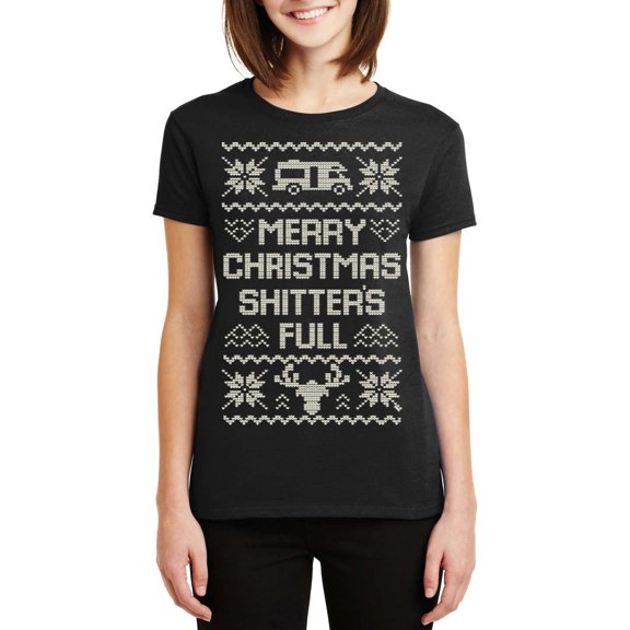 Veracco Merry Christmas Shitters Full Christmas T-Shirt for Women - Funny Ugly Xmas Gifts Humor Costumes (Black)