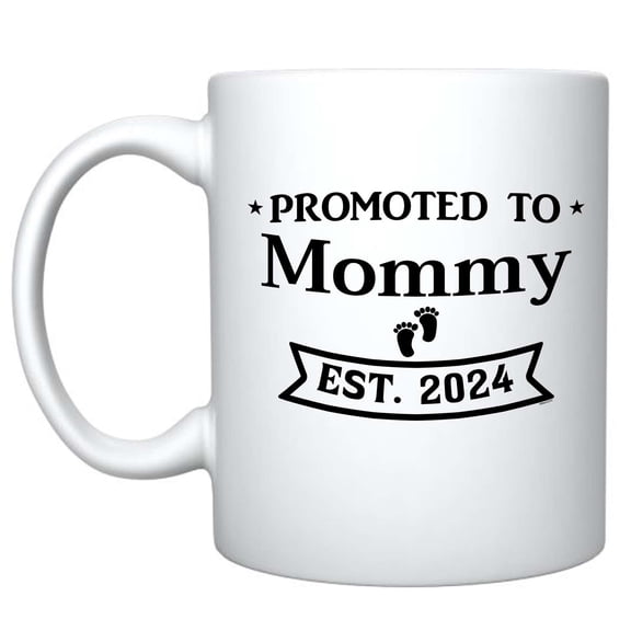 Veracco Promoted to Mommy EST 2024 Ceramic Coffee Mug Gifts From Daughter or Son to Mom (White)