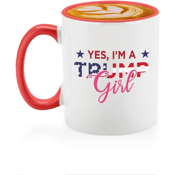 Veracco Yes I Am Trump Girl 2024 Funny Politic Republican Witty President Election USA Political Ceramic Coffee Mug (Pink, 11oz)