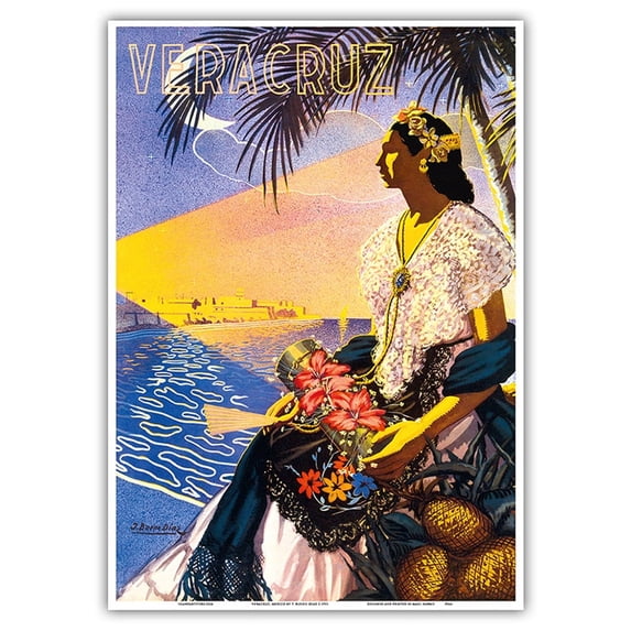 Veracruz Mexico - Vintage Travel Poster by T. Bueno Diaz c.1951 - Master Art Print 10in x 14in