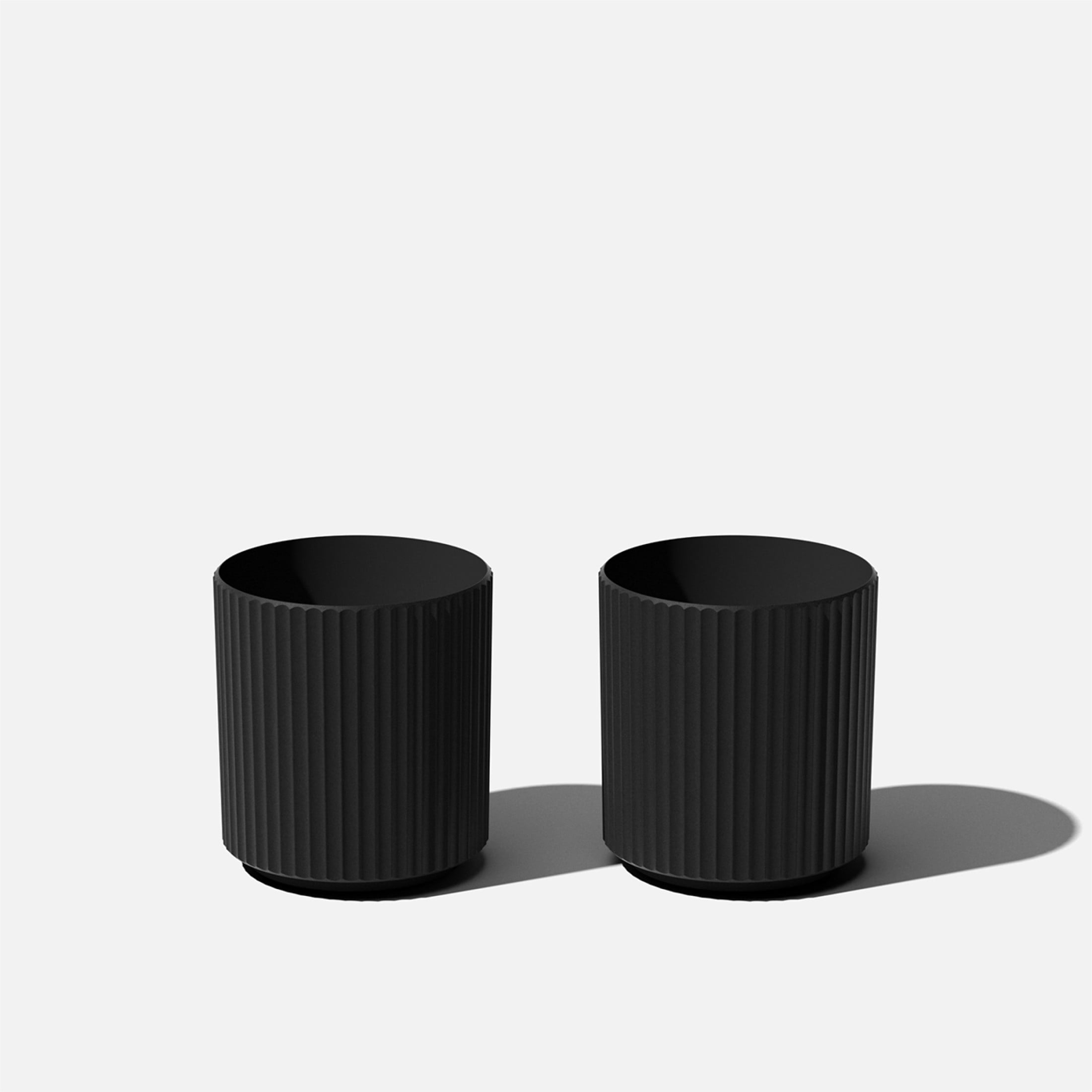 Black Fluted Plastic-Stone Round Planter Set