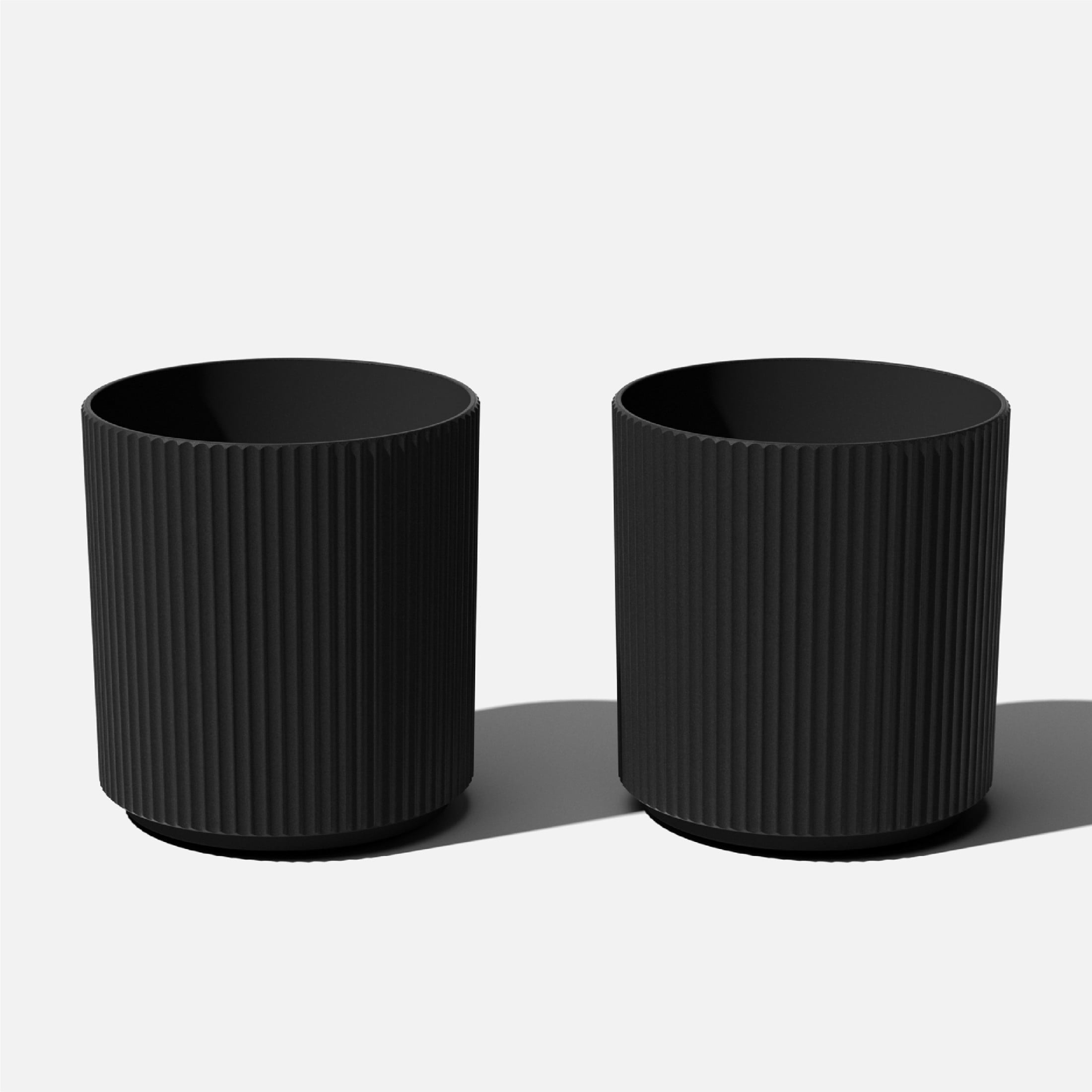 Demi 20" Black Plastic-Stone Round Planter Set - 2 Pack