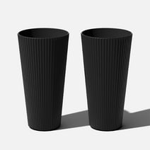 Veradek Demi Series 26" Tall Plastic-Stone Planter - Black 2 Pack