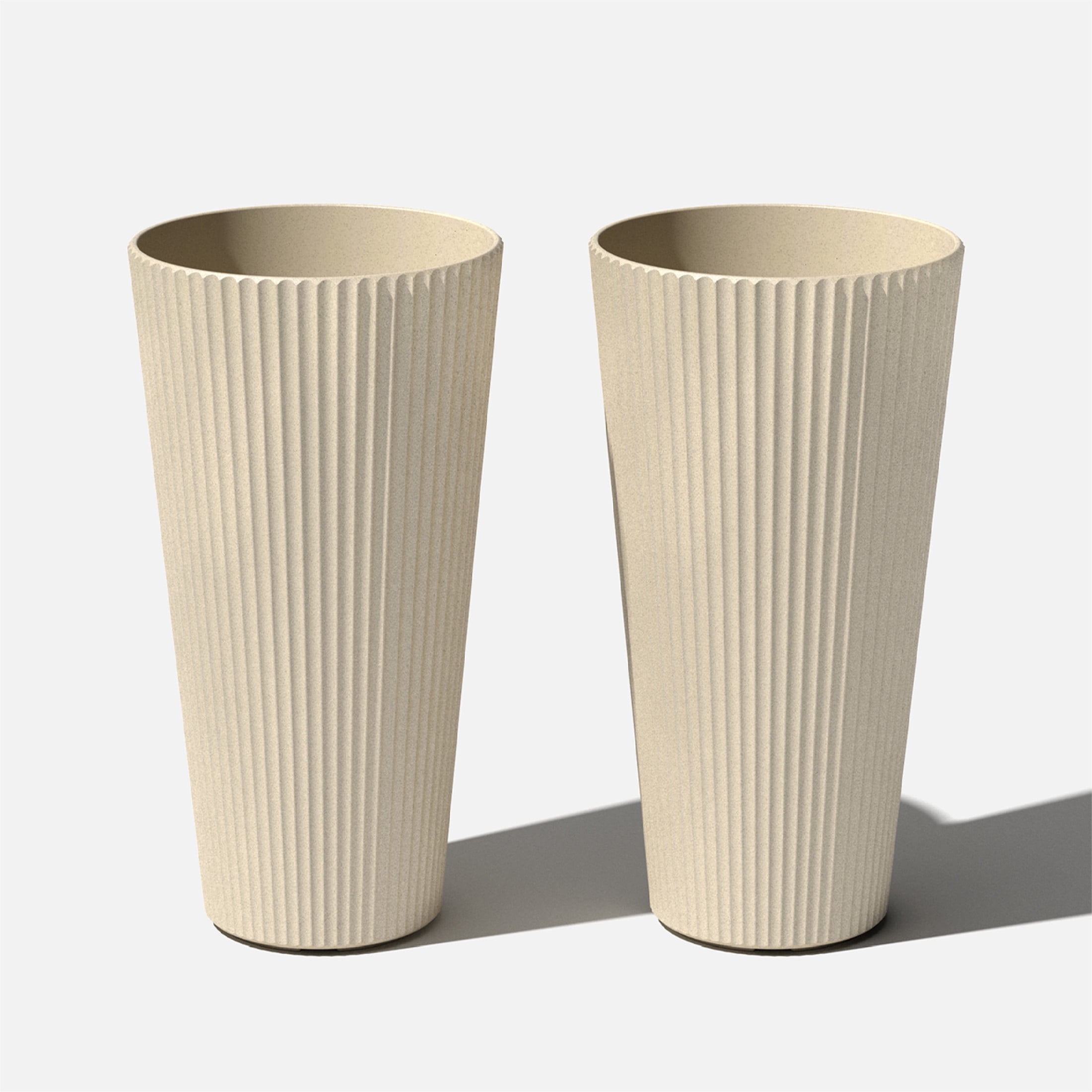 26" Sand Plastic-Stone Tall Planter Set of 2