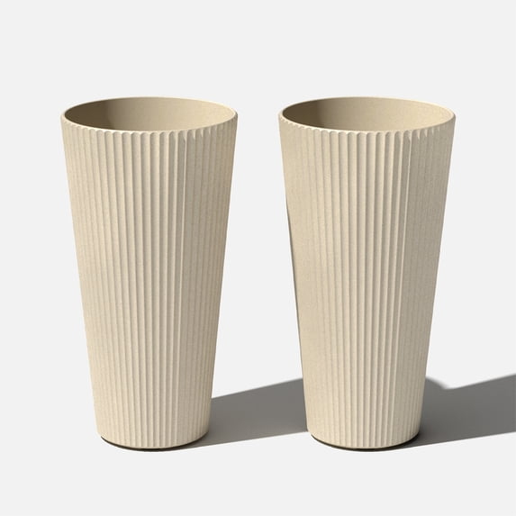 Veradek Demi Series 26" Tall Plastic-Stone Planter - Sand 2 Pack