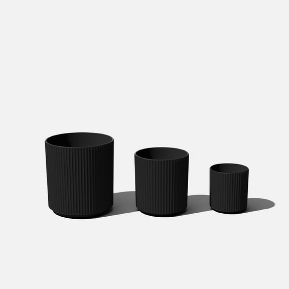 Veradek Demi Series Bundle - Three Piece Set of Plastic-Stone Planters - Black