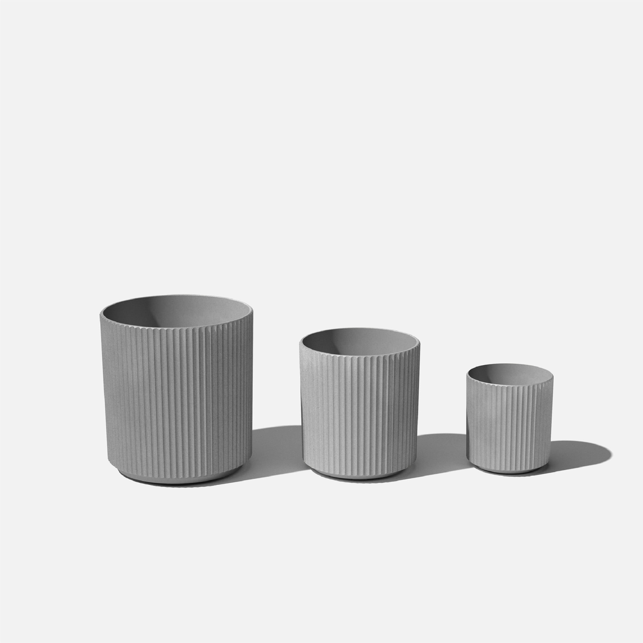 Gray Fluted Concrete-Composite Indoor/Outdoor Planter Set