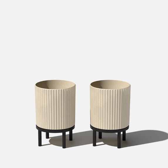 Veradek Demi Series Raised 12" Plastic-Stone Planter - (Sand/Black, 2 Pack)