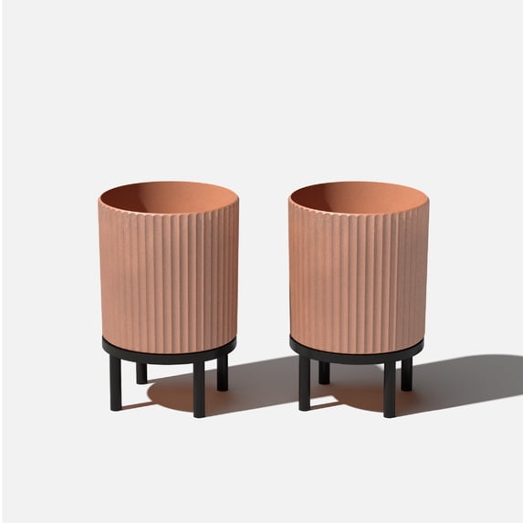Veradek Demi Series Raised 12" Plastic-Stone Planter - (Terracotta/Black, 2 Pack)