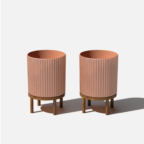 Veradek Demi Series Raised 12" Plastic-Stone Planter - (Terracotta/Brown, 2 Pack)