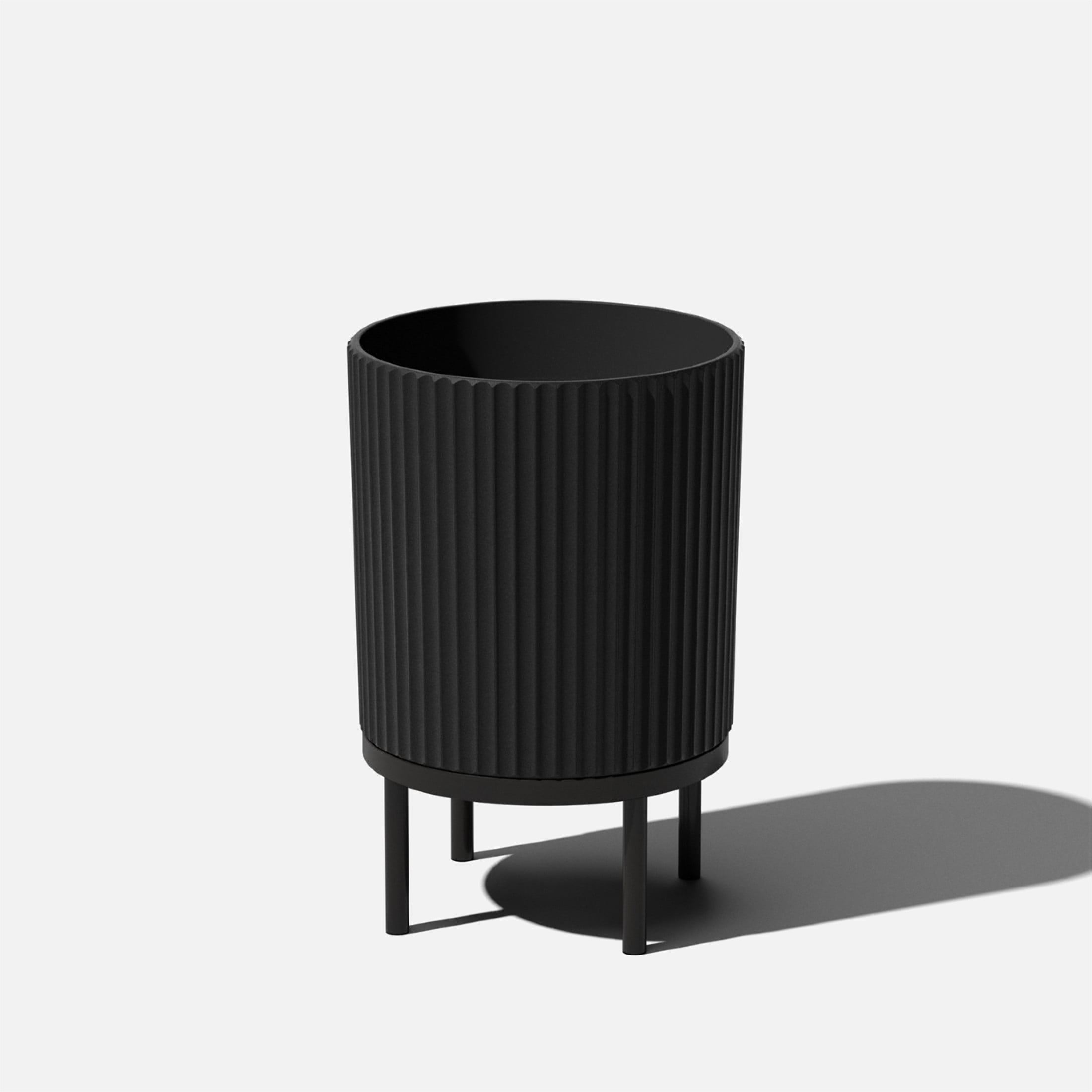 Black Fluted Concrete-Composite Planter with Acacia Wood Stand