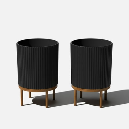 Veradek Demi Series Raised 16" Plastic-Stone Planter - (Black/Brown, 2 Pack)