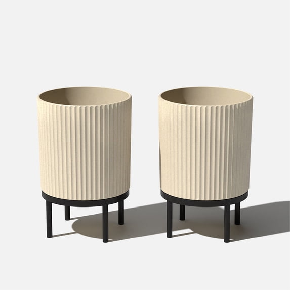 Veradek Demi Series Raised 16" Plastic-Stone Planter - (Sand/Black, 2 Pack)