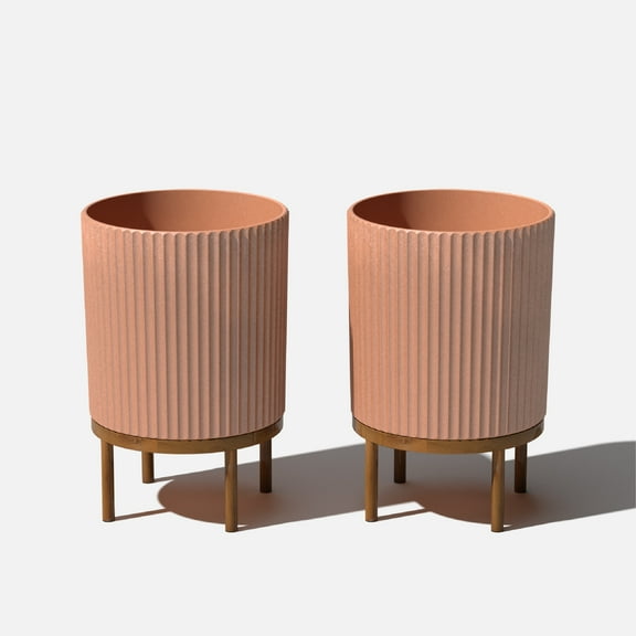 Veradek Demi Series Raised 16" Plastic-Stone Planter - (Terracotta/Brown, 2 Pack)