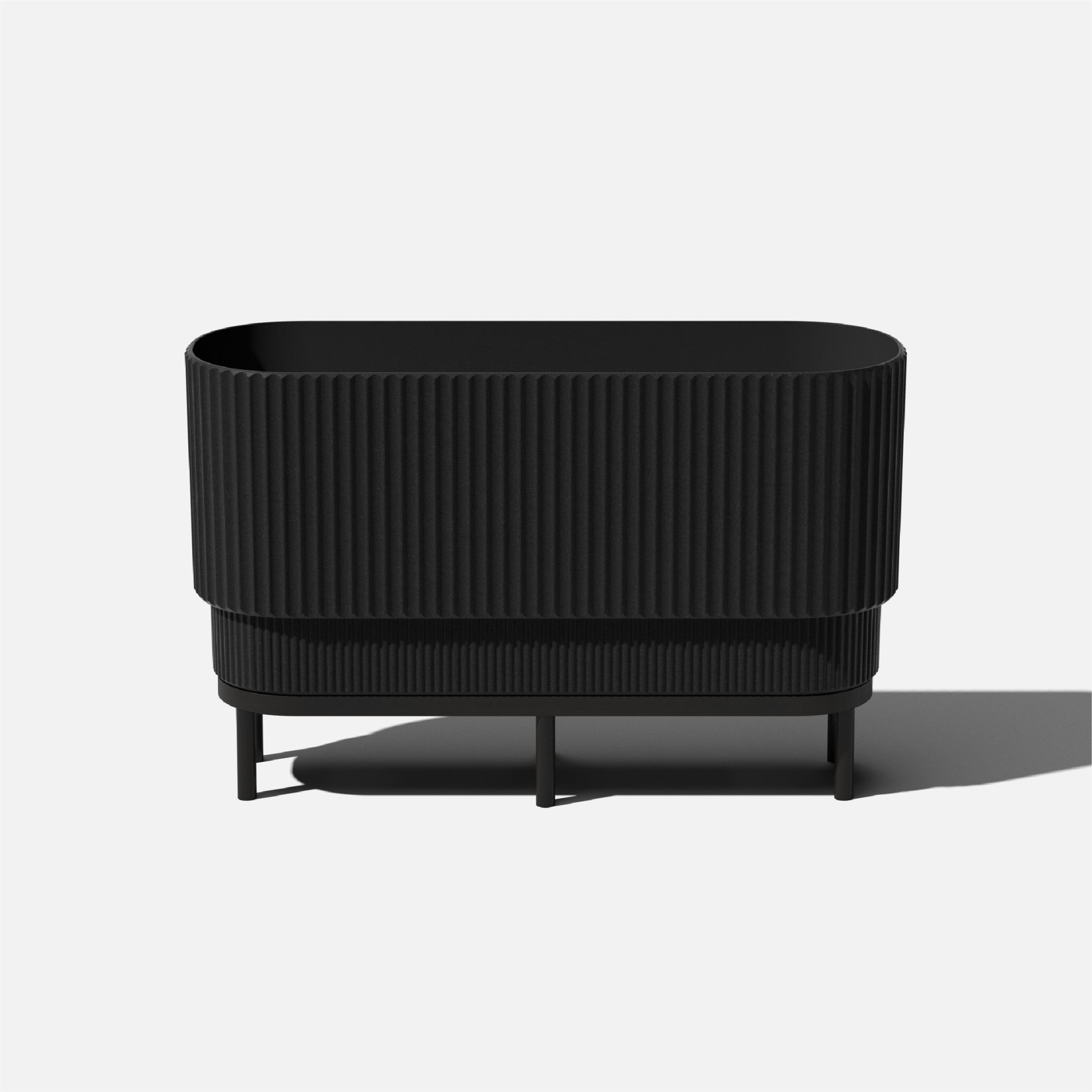 30" Black Plastic-Stone Raised Planter with Acacia Wood Stand