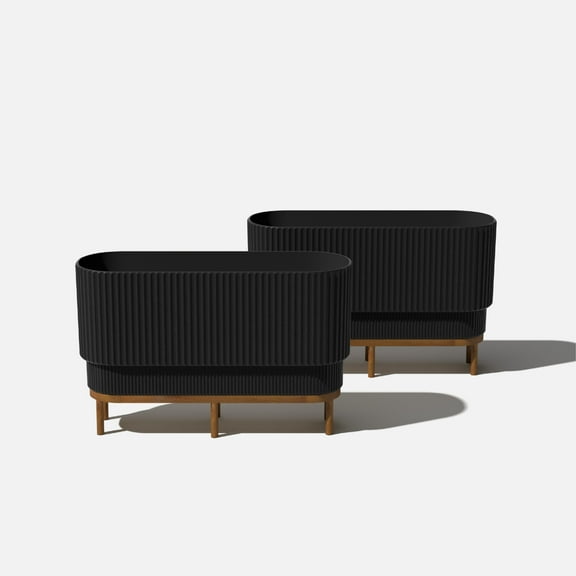Veradek Demi Series Raised 30" Long Plastic-Stone Planter - (Black/Brown, 2 Pack)