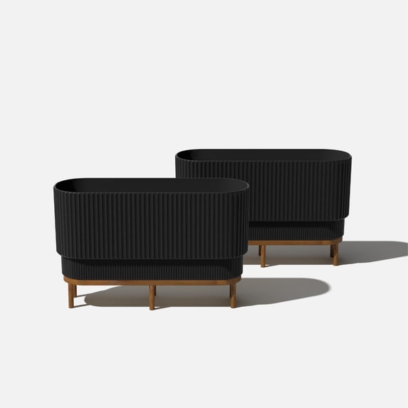 Veradek Demi Series Raised 30" Long Plastic-Stone Planter - (Black/Brown, 2 Pack)