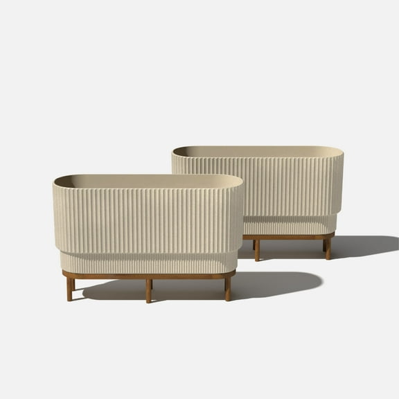 Veradek Demi Series Raised 30" Long Plastic-Stone Planter - (Sand/Brown, 2 Pack)
