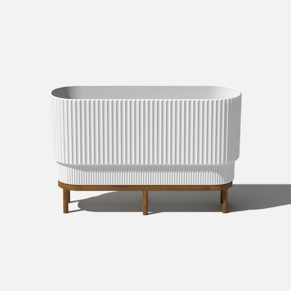Veradek Demi Series Raised 30" Long Plastic-Stone Planter - (White/Brown, 1 Pack)